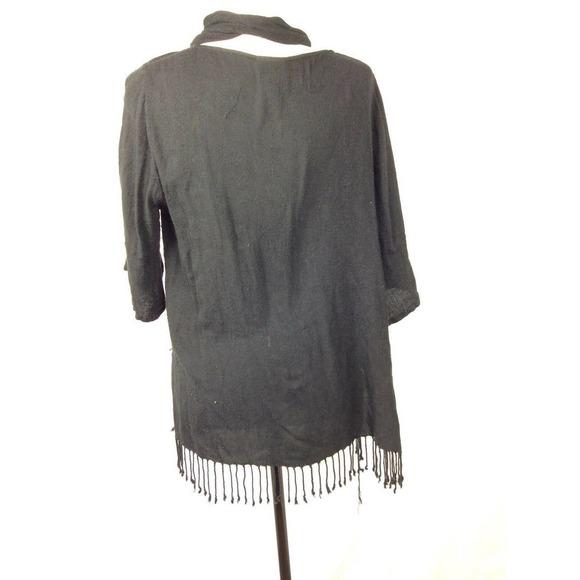 Mieko Mintz new york women's‎ black scarf fringe sweater one size - Picture 4 of 6